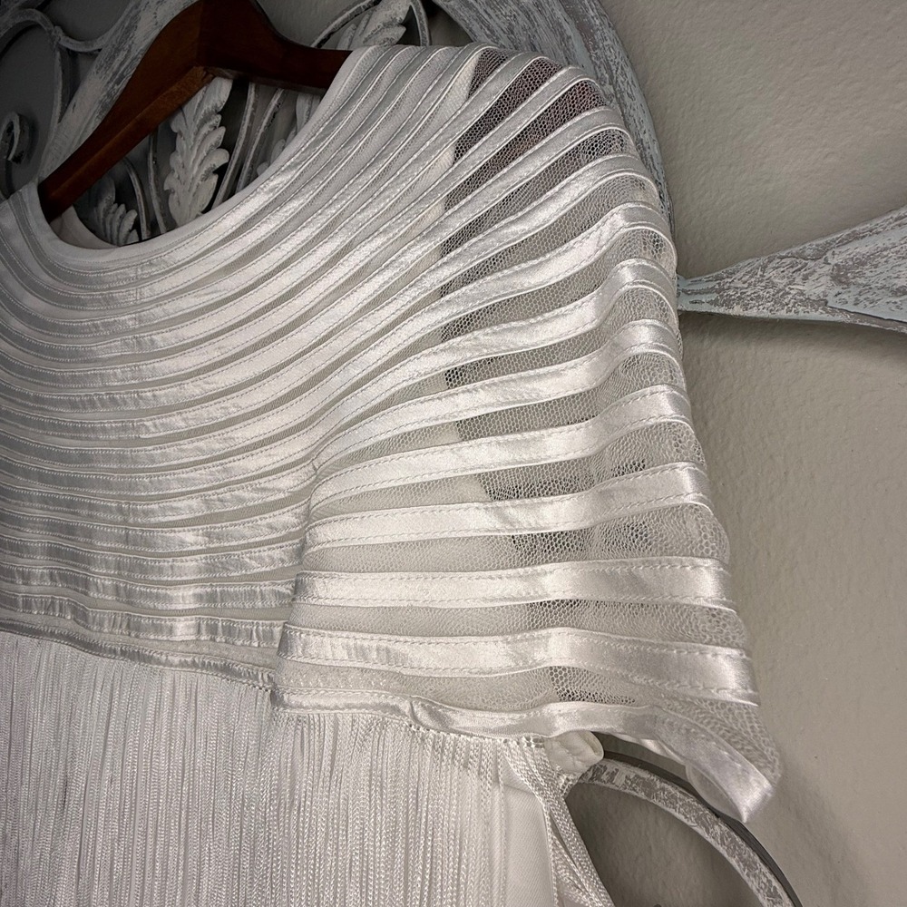 Ashro White Fringe 2 Piece Pant Set Mesh Top Wide Leg Pants Style Womens Size M - Picture 11 of 16